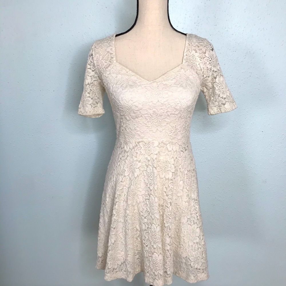 Adorable Off White Lace A-Line Dress